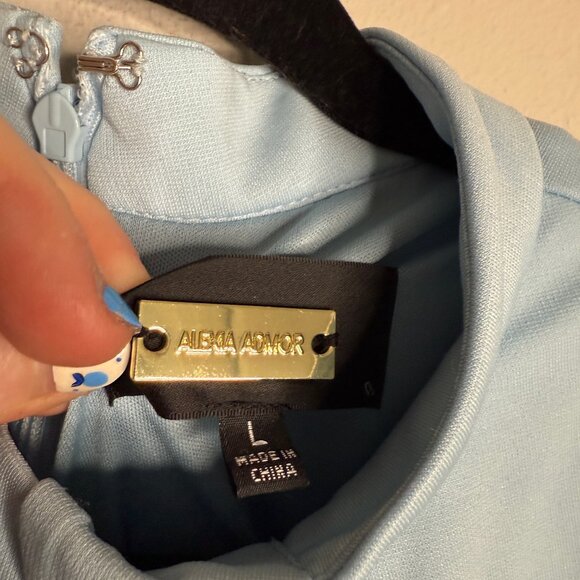 Alexia Admor Women's Large Blue Sleeveless Mock Neck Midi Zip Up Back Dress - Picture 5 of 7